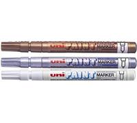 Uni-Ball PX-21 Oil Based Permanent Paint Markers FINE Gold & Silver & White TRIPLE