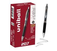 Uni-Ball Signo 207 Retractable Gel Pen, Micro Point, Black Ink, 12-Count