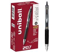 Uni-Ball Signo 207 Retractable Gel Pen, Micro Point, Black Ink, 12-Count