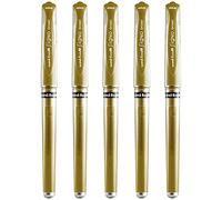 uni-ball Signo Pen Broad Metallic Gel Ink Rollerball - Metal 1mm Tip Nib 0.65mm Line Width With Rubber Grip - UM-153 - Gold (5)