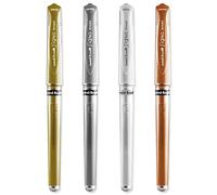 uni-ball Signo Pen Broad Metallic Gel Ink Rollerball - Metal 1mm Tip Nib 0.65mm Line Width With Rubber Grip - UM-153 - (Pack Of 4) - Gold, Silver, White & Bronze