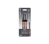 Uni-Ball UB-150-10 Eye On Point Stay Gold Broad Ballpoint Black, Blue and Red Pens. Premium 1.0mm Rollerball Tip for Super Smooth Handwriting. Fade and Water Resistant Liquid Uni Super Ink. Pack of 3