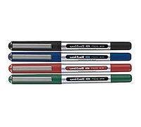 uni-ball UB-150E Liquid Ink Rollerball Pen - Fine 0.5mm Tip - Black, Blue, Green, Red - Pack of 4