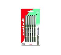 Uni-ball UB-157 Eye Black Rollerball Pens. Premium Fine 0.7mm Ballpoint Tip for Super Smooth Handwriting, Drawing, Art, Crafts and Colouring. Fade and Water Resistant Liquid Uni Super Ink. Pack of 5