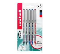 uni-ball UB-157 Eye Rollerball Pens. Premium Fine 0.7mm Ballpoint Tip for Super Smooth Handwriting, Drawing, Art, Crafts and Colouring. Fade and Water Resistant Liquid Uni Super Ink. 5 Pack Assorted