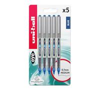 uni-ball UB-157 Eye Rollerball Pens. Premium Fine 0.7mm Ballpoint Tip for Super Smooth Handwriting, Drawing, Art, Crafts and Colouring. Fade and Water Resistant Liquid Uni Super Ink. Pack of 5 Blue