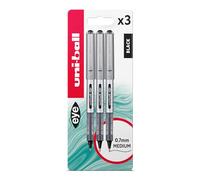 uni-ball UB-157D Eye Designer Black Rollerball Pens. Premium Medium 0.7mm Ballpoint Tip for Super Smooth Handwriting, Art and Drawing. Fade and Water Resistant Liquid Uni Super Ink. Pack of 3