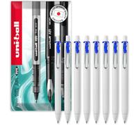 uni-ball UMN-S-05 Retractable Gel Ink 0.5mm Rollerball Pens Blue Pack of 8 | White Barrel, Fine Nib, Smooth, Metal Clip, Writing, Drawing, Compact