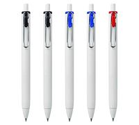 uni-ball UMN-S-05 Retractable Gel Ink Rollerball Pens - 0.5mm Tip Nib - White Barrel - Black, Blue, Red - Pack of 5