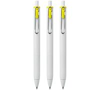 uni-ball UMN-S-05 Retractable Gel Ink Rollerball Pens - 0.5mm Tip Nib - White Barrel - Yellow Ink - Pack of 3