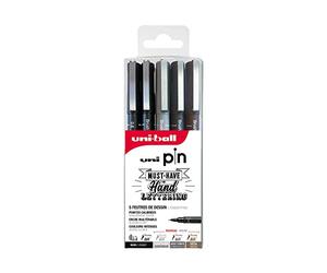 uni-ball Uni Pin Uni Mitsubishi Pencil - 5 Special Hand Lettering Writing and Drawing Pens - Pouch with 4 Brush Tips (Black, Light Grey, Dark Grey, Sepia) + 1 Tip 0.8 mm (Black)