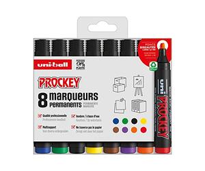Uni-Ball Uni Prockey Uni Mitsubishi Pencil Permanent Marker Pen, Odourless PM126 - Multi-Holder, Odourless Water Base, Large Bevelled Tip 5.7 mm - Pack of 8 Colours