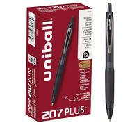 uni-ball uniball 207 Plus+ Retractable Rollerball Gel Pens 12 Pack in Black with 0.5mm Micro Point Pen Tips - Uni-Super Ink+ is Smooth, Vibrant, and Protects Against Water, Fading, and Fraud