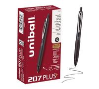 uni-ball uniball 207 Plus+ Retractable Rollerball Gel Pens 12 Pack in Black with 0.5mm Micro Point Pen Tips - Uni-Super Ink+ is Smooth, Vibrant, and Protects Against Water, Fading, and Fraud
