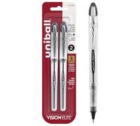 Uni-Ball Vision Elite - Rollerball Pen 2 Pack - 0.8mm Nib Bold - Black Ink - White Pens