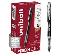 Uni-Ball Vision Elite Rollerball Pens, Black Pack of 12 - Micro Japanese 0.5mm Ink, Teacher, Smooth Writing School, Journaling - School & Office
