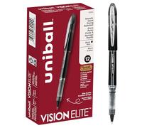 Uni-Ball Vision Elite Rollerball Pens, Black Pens Pack of 12 - Micro Japanese Pens with 0.5mm Ink, Teacher Pen, Smooth Writing School Pens, Journaling Pens, School & Office Supplies