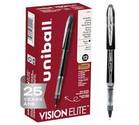 Uni-Ball Vision Elite Rollerball Pens, Black Pens Pack of 12 - Micro Japanese Pens with 0.5mm Ink, Teacher Pen, Smooth Writing School Pens, Journaling Pens, School & Office Supplies