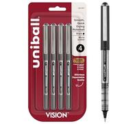 Uni-Ball Vision Rollerball Pens, Black, 4 Pack, 0.5mm Micro Point, Fine Point, Smooth Writing, Office Supplies