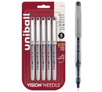 uni-ball Vision Stick Needle Fine Point Roller Ball Pens, 5 Black Ink Pens (1734912)
