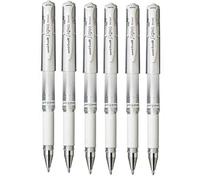 Uni Ball White Signo Pen Broad Metallic Gel Ink Rollerball Metal 1mm Tip Nib 0.65mm Line Width With Rubber Grip UM-153 (Pack Of 6)