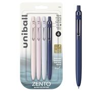 uni-ball Zento Gel Ink Rollerball Pens, 4 Black Medium Point Smooth Writing Pens, Colored Japanese Pens, Muted Colors