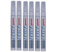 Uni Colour Medium (2.2-2.8mm) PX-20 Silver Oil Paint Marker Pen Metal Glass Wood Plastic Stone Outdoor mm Metal Bullet Nib Tip (Pack Of 6)
