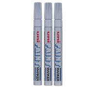Uni Coloured Medium (2.2-2.8mm) PX-20 Silver Oil Paint Marker Pen Metal Glass Wood Plastic Stone Outdoor Bullet Nib Tip (Pack Of 3)