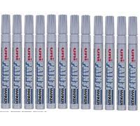 Uni Coloured Medium (2.2-2.8mm) PX-20 Silver Oil Paint Marker Pen Metal Glass Wood Plastic Stone Outdoor Bullet Nib Tip (Pack Of 12)
