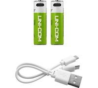 UNI-COM 2 Pack AAA USB Li-ion Rechargeable Batteries with Twin USB Cable - Ideal for Remotes Toys Mouse Torch