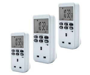 Uni-Com Digital Plug-in Timer - Easy Read LCD Display, Programmable 24 Hour/Weekly Schedules, Countdown & Random Mode, Energy Saving Home Security Timer for Lights and Appliances (3, White)