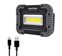 Uni-Com Rechargeable Flood Light - Powerful 10W COB LED Site Light, 3 Lighting Modes, Adjustable Stand, Magnetic Mount, USB Output & Included USB-C Charging Cable for DIY, Camping, Work & Home Use