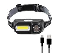 Uni-Com Rechargeable Head Torch - Compact Headlight with 1W LED Spotlight & 1W COB LED Floodlight, Adjustable Strap, Tiltable Beam, Multi Light Settings & Included USB-C Cable for Work & Leisure