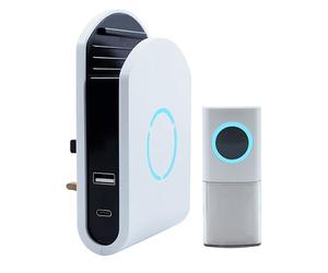 Uni-Com Wireless Plug-in Door Chime with Built-in USB-A & USB-C Charger, 200m Operating Range, 30 Different Chimes, LED Chime Alert, Easy Install