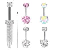 Uni-J 4Pcs 14G 10mm Belly Button Rings Gold&Silver,With Taper Tool, 10MM, Stainless Steel, cubic zirconia