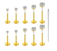 Uni-J Flat Back Earrings Stud for Women Hypoallergenic Surgical Stainless Steel Internal Thread Tragus Helix Cartilage Conch Nose Monroe Labret Medusa Piercing Jewelry 18G Gold/Silver, Stainless Steel