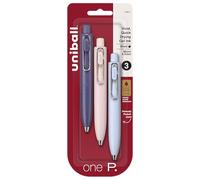 uni one P Retractable Gel Pens, Micro Point (0.5mm), Grape, Peach, and Soda Barrels, Black Ink, 3 Pack