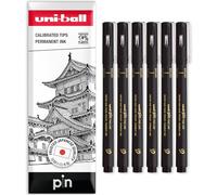 Uni Pin Fineliner Drawing Brush Pens - Brush Nibs - Black Ink - Extra Fine Nib - Pack of 6 - In Envelope Gift Packaging