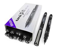 Uni Pin Fineliner Drawing Pen - Black - Brush Nib - Box of 12