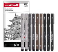 Uni Pin Fineliner Drawing Pen - Sketching Set - Black, Dark Grey, Light Grey, Sepia - 0.1/0.5mm - Pack of 9 in Envelope Gift Packaging