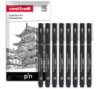 Uni Pin Fineliner Drawing Pens - Black Ink - 0.5mm Nib - Pack of 8