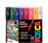 POSCA PC-1M Extra-Fine Tip Acrylic Paint Marker Pens, 8 Assorted Colours, For All Surfaces (Pack of 8 Pens)