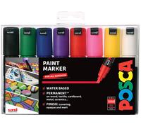 Posca PC-8K Paint Marker Pens - 8mm Chisel/Bold Tip - Permanent, Multi-Surface - Set of 8 Colours