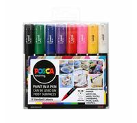 POSCA PC-1M Extra-Fine Tip Acrylic Paint Marker Pens, 8 Assorted Colours, For All Surfaces (Pack of 8 Pens)