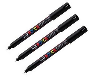 Uni Posca PC-1MR Black Colour Paint Marker Pens Ultra Fine 0.7mm (Pack Of 3)