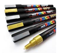 Uni Posca PC-3M Paint Art Marker Pens - Gold + Silver - Wallet of 6