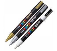 Uni Posca PC-3M Paint Marker Art Pens Fine Tip Set of 3 Gold, Silver & White