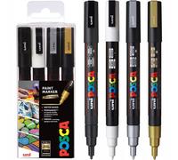 Uni Posca PC-3M Paint Marker Art Pens Fine Tip Wallet of 4 Mono Colours