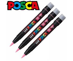 Uni Posca PCF-350 Paint Marker Art Pens Brush Tip 1mm-10mm - Pack of 3 - Pink