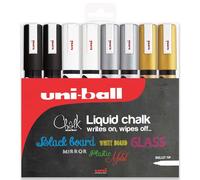 Uni PWE-5M Liquid Chalk Marker Pen - Whiteboard Blackboard Chalkboard - Non Permanent - Wallet of 8 (Basic)